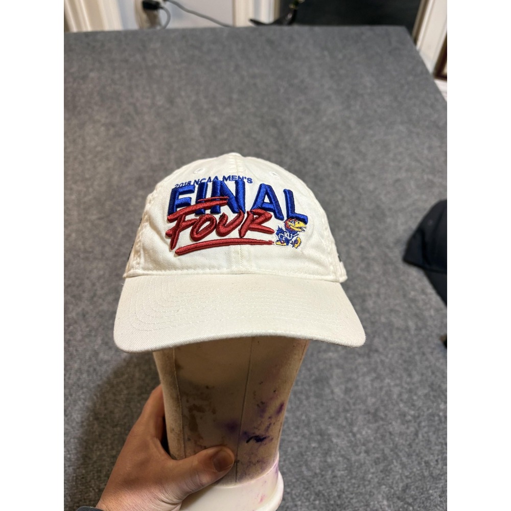 Kansas Jayhawks Hat Cap Strap Back Mens One Size White NCAA Basketball Adidas